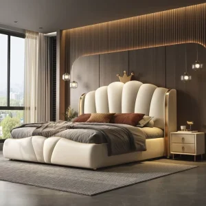 Upholstered Artificial Leather King Bed Frame