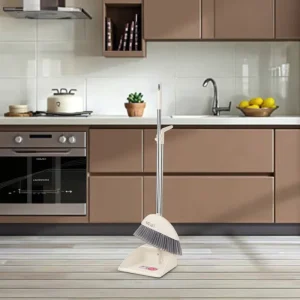Upright Plastic Broom and Dustpan Set with Long Stainless Steel Handle PET Broom Head for Home Cleaning and Household Usage