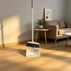 Upright Standing Home Floor Cleaning Sweeper Plastic Broom with Long Handle, PP Material, Broom and Dustpan Set