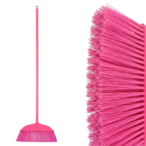 Upright Standing Iron Broom and Dustpan Set with Soft Bristles for Home Kitchen Long Handle Space Saving Design Snap on Storage