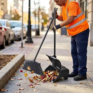 Upright Windproof Lobby Garden Dustpan Sets with Self Opening Lid Broom Dustpan Set for Commercial Cleaning