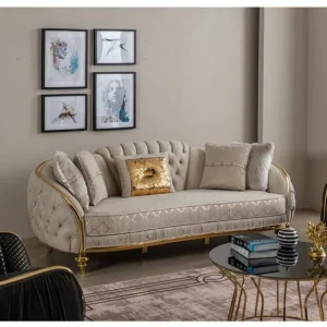 Vanessa Taupe Chesterfield Sofa One Seat Rectangle Fabric Modern Design Adjustable Height Gold Legs for Living Room Hotel