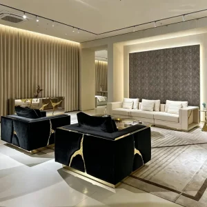 Velvet Fabric Armchair and Sofa Set for Living Room