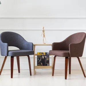 Velvet Restaurant Dining Chair with Armrests and Solid Wood Legs