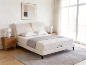 Velvet Upholstered Bed Frame with Adjustable Backrest Headboard and Custom Size
