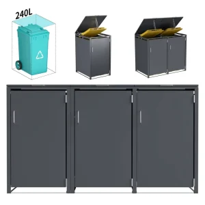 Ventilated Lockable Waste Bin Storage Shed with 3 Cans Backyard Garden Dustbin Cover for Garbage Waste Management