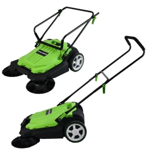 Vertak 18L Manual Floor Sweeper Walk-Behind Garden Cleaning Sweeping Hand Push Lawn Sweeper With Foldable Handle