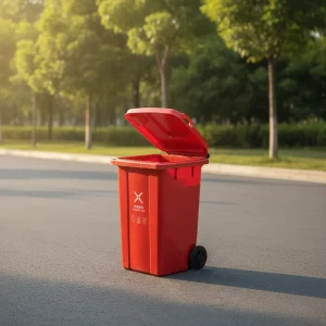 Vertical Plastic Trash Can with Customizable logo Size color and Wheels Suitable for Hospitals and Schools