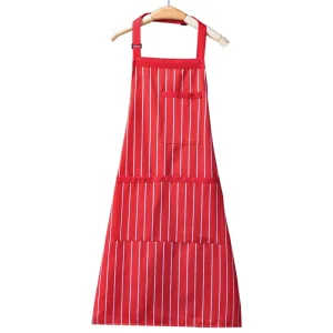 Vertical Stripe Household Apron Lightweight Adjustable Neck Strap Multi Compartment Pocket Kitchen Apron for Baking Grilling