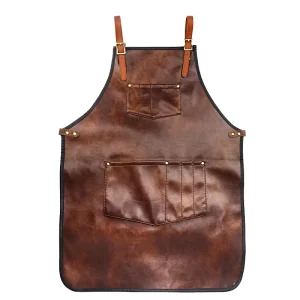 Vintage Custom Logo PU Leather Apron for Men Women with Multiple Pockets for Chefs Baristas Hair Stylists Salon