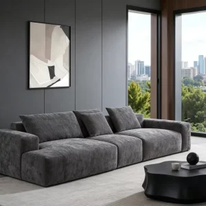 Vintage Dark Gray Modern Sponge Vacuum Compressed Modular Sectional Sofa Corduroy Apartment Living Room Furniture Couch Set