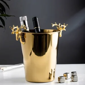 Vintage Gold Silver Finish Wine Bucket Heavy Duty Galvanized Steel Rustic Farmhouse Ice Bucket