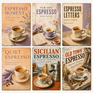 Vintage Italian Espresso Coffee Tin Sign Rustic Retro Metal Sign Cafe Kitchen Home Coffee Bar Farmhouse Wall Decor Metal Sign