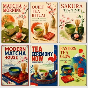 Vintage Matcha Tea Ceremony Tin Sign Rustic Metal Sign Old Fashioned Japanese Kitchen Cafe Tea Bar Wall Art Metal Sign