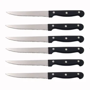 Vintage Serrated Stainless Steel Steak Knives with Plastic Handle