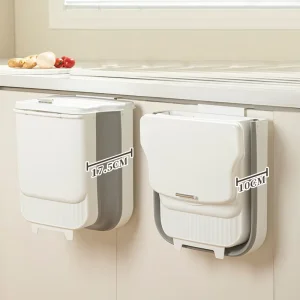 WANUO Wall-mounted Trash Bin Odor-proof Kitchen Trash Can Retractable Rolling Cover Trash Bin with Adhesive Wall Hook
