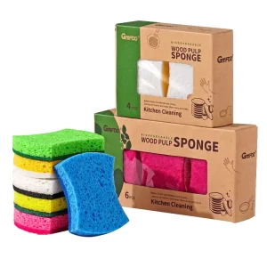 Waist Shape Cellulose Biodegradable Kitchen Cleaning Eco Scouring Pad Three layer Magic Sponge with Emery Polyester Scouring Pad