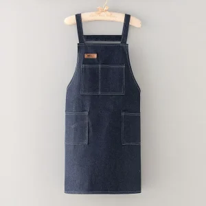 Waitress Uniform Restaurant Bar Eco Friendly Fashionable Heavy Duty Sleeveless Bib Denim Apron with Tool Pockets