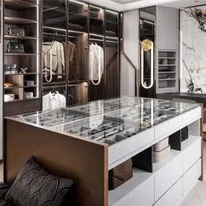 Walk-In Closet Island Display Cabinet for Jewelry and Bags