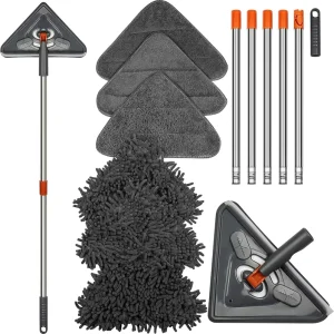 Wall Cleaner Mop with Adjustable Long Handle Sturdy Wall Washer Cleaner Tool 360° Ceiling Cleaner Tool Duster with 4 Pads