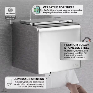Wall-Mount Jumbo Roll Toilet Paper Dispenser, SUS304 Stainless Steel, Waterproof, for Commercial Bathrooms and Hotels