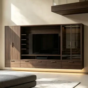 Wall-Mounted Adjustable Wood TV Console for TVs 65 Inches and Larger