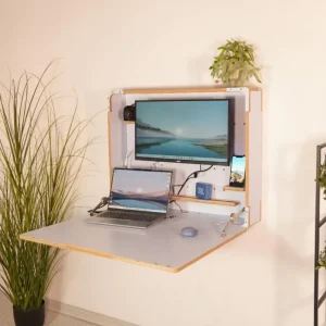 Wall-Mounted Fold-Down Desk with Shelves Compact Hidden Floating Workspace for Small Apartments