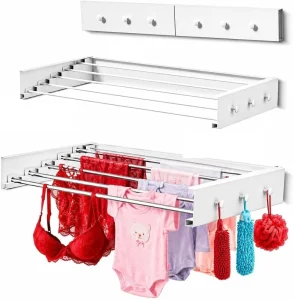 Wall Mounted Foldable Clothes Drying Rack Retractable Laundry Airer for Balcony Bathroom With Hook