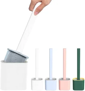 Wall Mounted Rubber Toilet Brush with Holder Flexible TPR Toilet Bowl Cleaner Brush Rust proof Plastic Bathroom Cleaning Set