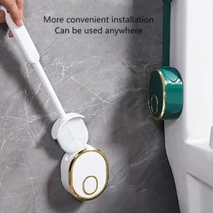 Wall Mounted Silicone TPR Cleaning Brushes Set Including Handle Holder for Toilet in Bathroom