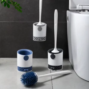 Wall Mounted Silicone Toilet Brush Set with Drain Tray TPR Scrubber for Professional Bathroom Deep Cleaning