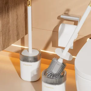 Wall Mounted Silicone Toilet Brush Set with Holder No Drill Long Handle Household Bathroom Cleaning Tool No Dead Corner