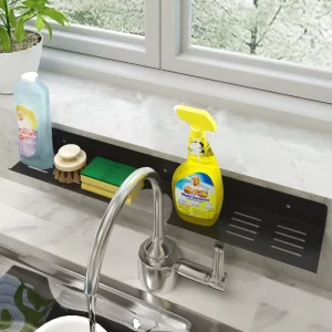 Wall Mounted Stainless Steel Kitchen Faucet Organizer Metal Rack for Cleaning Tools Dishware Pots Home and Dinnerware Use