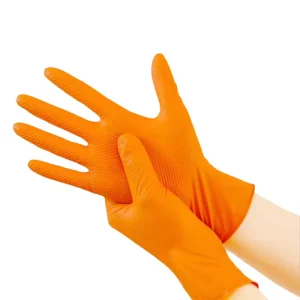 Wanli Extra Thick Orange Diamond Pattern Nitrile Household Diamond Grip Disposable Nitrile Gloves Large 10mil