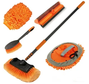 Wash Brush with Long Handle Soft Bristle Microfiber Cleaning Mop Window Squeegee