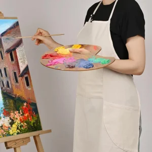 Washable Adjustable Cotton Canvas Bib Apron for Waiter Waitress Kitchen Cooking with 2 Pockets