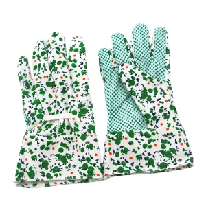 Washable Open Cuff Easy Wear Printed Floral Cotton Fabric Garden Glove Women’s Gardening Work Gloves with Pvc Dot Palm