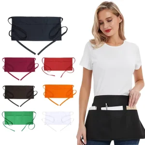 Washable Waist Apron with Pocket Half Apron Waiter Servant Aprons for Kitchen Cooking Restaurant Coffee Shop
