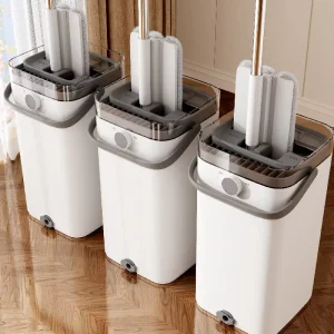 Wastewater Separation Flat Mop and Bucket Set with Control Dial Hands Free Squeeze Clean Water Segregation System for Home