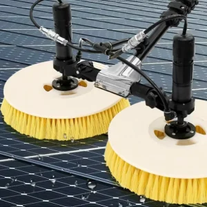Water Fed Rotating Solar Panel Cleaning Brush with Dual Brush Telescopic Cleaner for Rooftop Solar Panel Cleaning