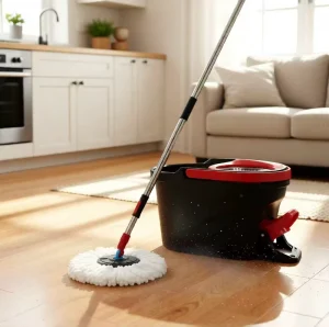 Water Separation Foot Press Spin Mop Set with 2 Reusable Microfiber Pads Hands Free Washing Cleaning Mop for Household