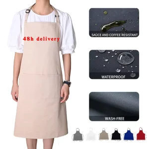 Waterproof Bib Apron Chef Cottons Waiter Unisex Uniform Cooking Kitchen Bar Work Long Commercial Cafe Eco-friendly AZO