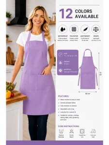 Waterproof Bib Apron Custom Logo Polyester Apron for Restaurant Cafe Bakery and Kitchen