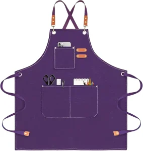 Waterproof Canvas Work Apron Multi Pocket Cross Back Apron for Housekeeping Staff Barista Florist Hairdresser Baking
