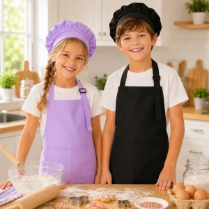 Waterproof Children Cooking Apron and Chef Hat Set Adjustable Kitchen Baking Apron for Kids