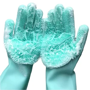 Waterproof Household Silicone Scrub Hand Gloves Dishwashing Sponge Gloves for Kitchen Use for Dish Washing