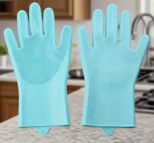 Waterproof Household Silicone Scrub Hand Gloves Rubber Dishwashing Gloves for Kitchen Cleaning Use