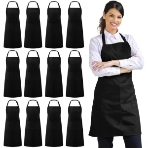Waterproof Oil Proof Custom Apron Black BBQ Kitchen Apron with Pockets