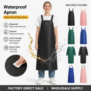 Waterproof Oil Proof Leather Apron with Sleeves Thick Wear Resistant Multi color Work Apron Suitable for Food Industry Slaughter
