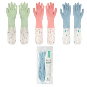 Waterproof PVC Cleaning Gloves with Fleece Lining Extra Long Durable Dishwashing Gloves for Women Household Use